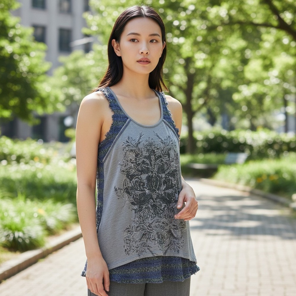 Maurices Premium Tank Top Women 0X Gray Graphic Rhinestone Y2K McBling Grunge